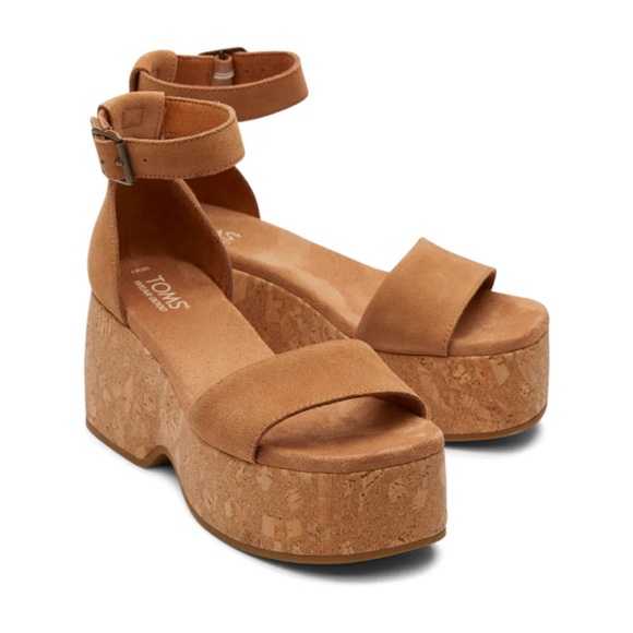 TOMS Laila Tan Suede Platform Cork Sandal - Picture 1 of 3
